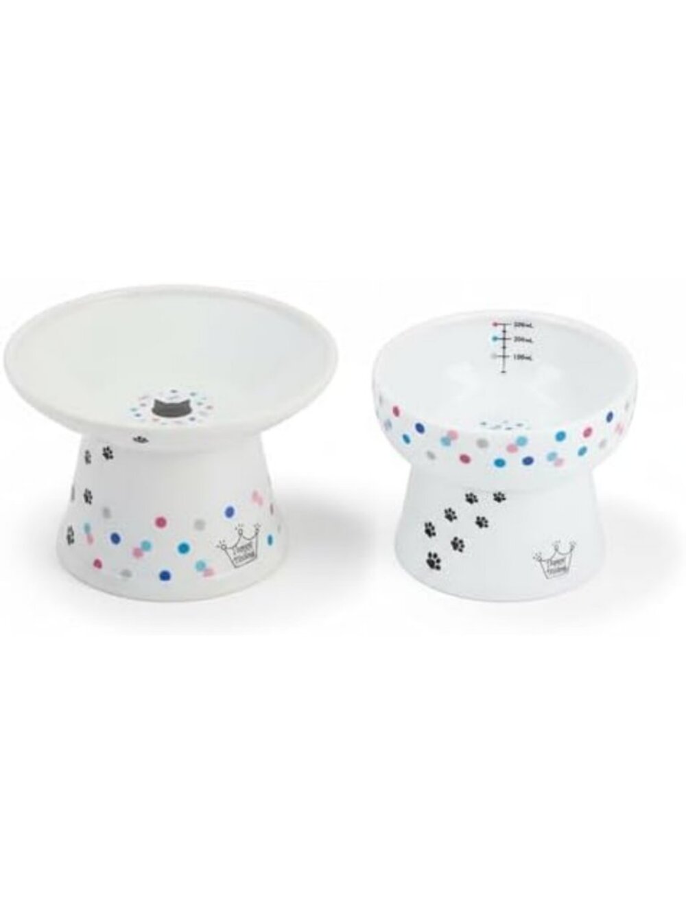 Colorful Dots Extra Wide & Tall Ceramic Cat Food and Water Bowl - Pet Dish